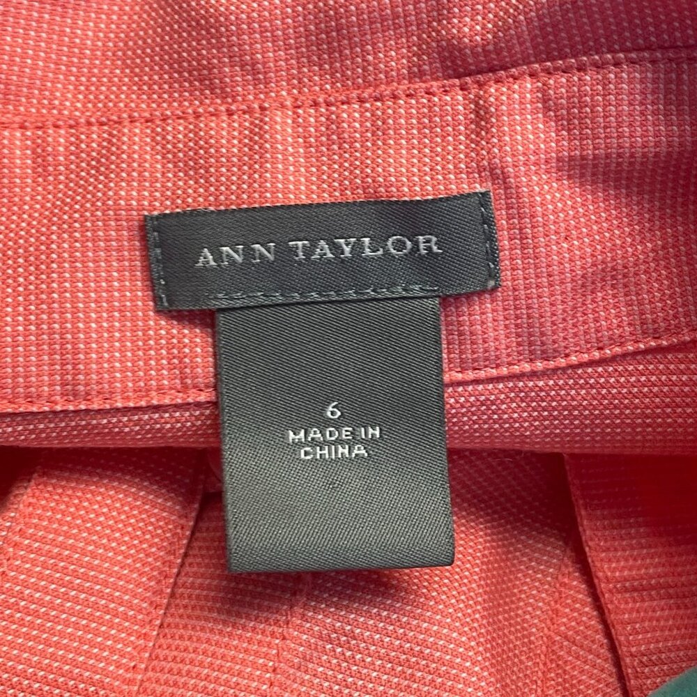 Ann Taylor Button Up Top Womens‎ 6 Nantucket Red Pleated Hem Feminine Classic - Picture 10 of 11